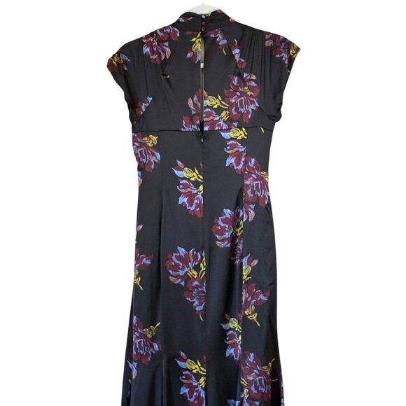 Cinq a Sept Women's Neila Silk Floral Tie Waist Midi Dress Black Blue Size 2 - Picture 4 of 9